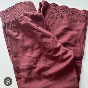 Ann Taylor Mauve Wide Leg Linen Cropped Pants